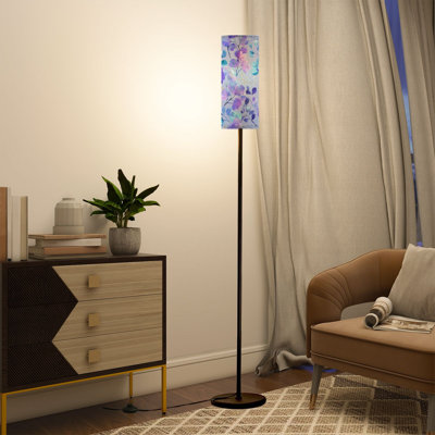  Lampe sur pied 68,5 "à aquarelle orchidée à motif de jardin botanique à intensité variable avec abat-jour en lin et ampoule DEL incluse