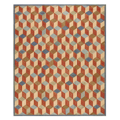 Tapis unique en laine noué à la main de 9 pi x 12 pi rouge / crème / bleu