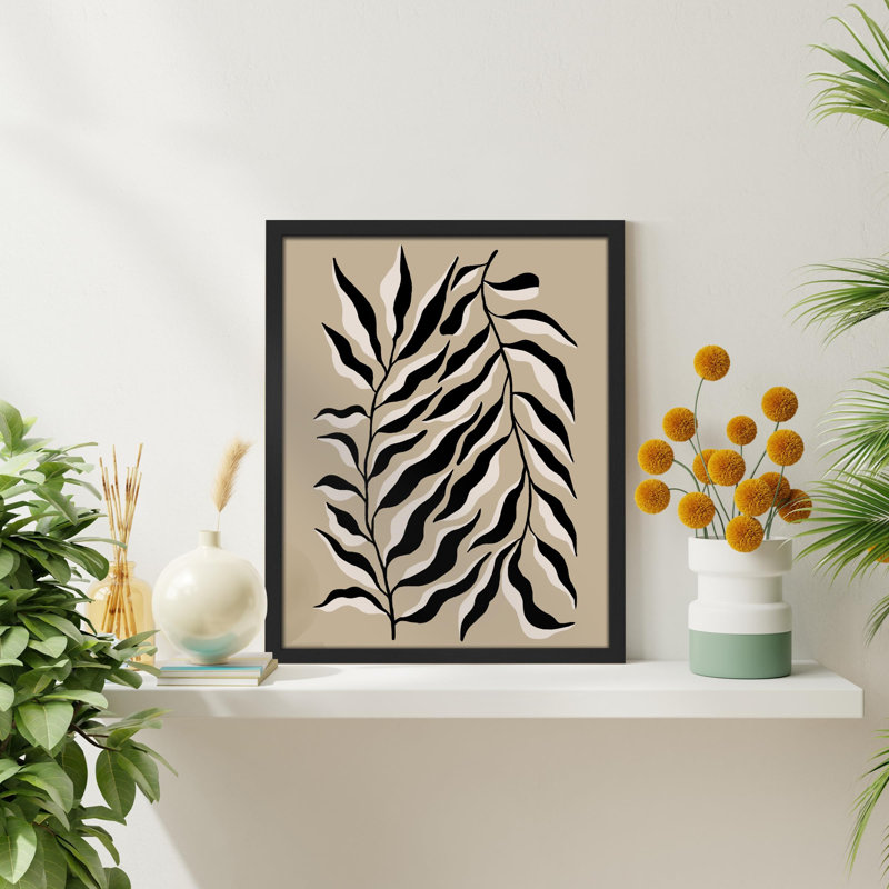 «Willow Leaf Line Art - Black and White Botanical» sur papier, H 10 po x l 8 po, Noir