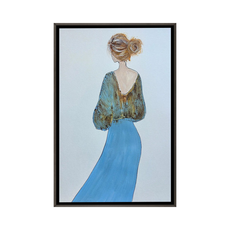 Dame en robe  , H 60 po x l 40 po, Impression sur toile flottante sans passe-partout, Gris
