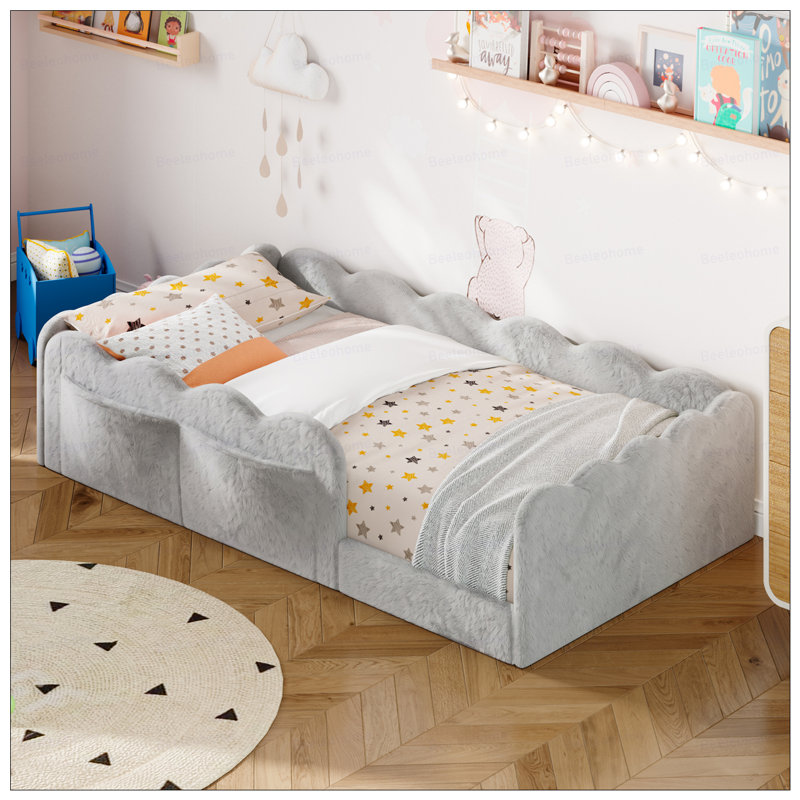 Lit simple tapissier sur pied, Gris clair