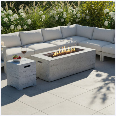 Ensemble de foyer d'extérieur 2 en 1 et support de réservoir de propane, foyer d'extérieur rectangulaire au propane de 41,9 po 40000 BTU avec table de couverture de réservoir de propane MGO de 15,75 po convenant à la cour, à la pelouse, aux patios et aux terrasses.