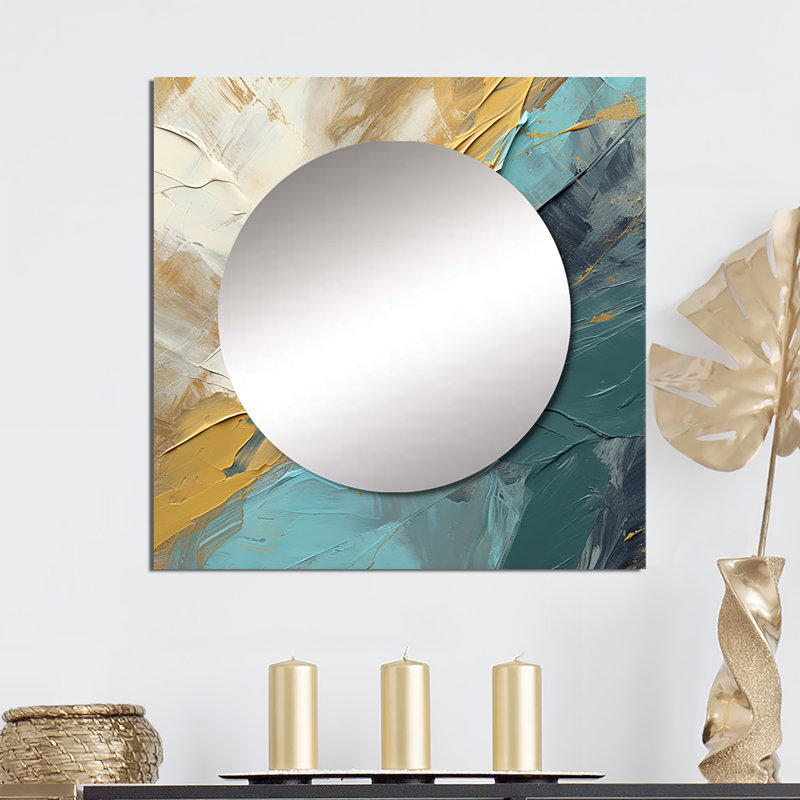 Serenity Sunset - formes abstraites, miroir carré, art mural pour salle de bain, 23 po x 23 po