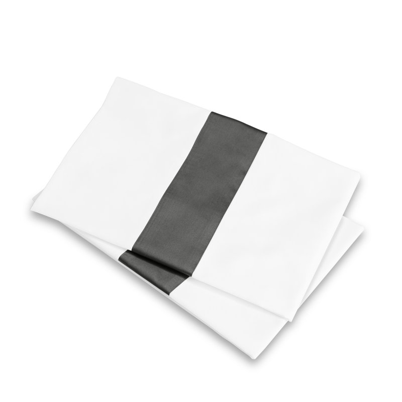 Aida Pillow Case, Standard Pillowcase, White/Lead Gray