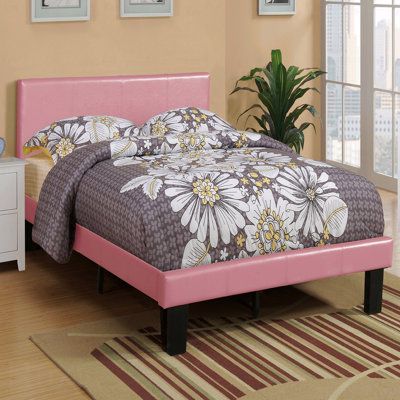 Lit plateforme en similicuir rose pleine grandeur de style moderne et moderne avec structure en bois et lattes 1pc