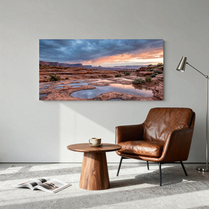 Ensemble de 1 tableau sur toile représentant un paysage désertique, L 58 po x H 28 po, Toile tendue