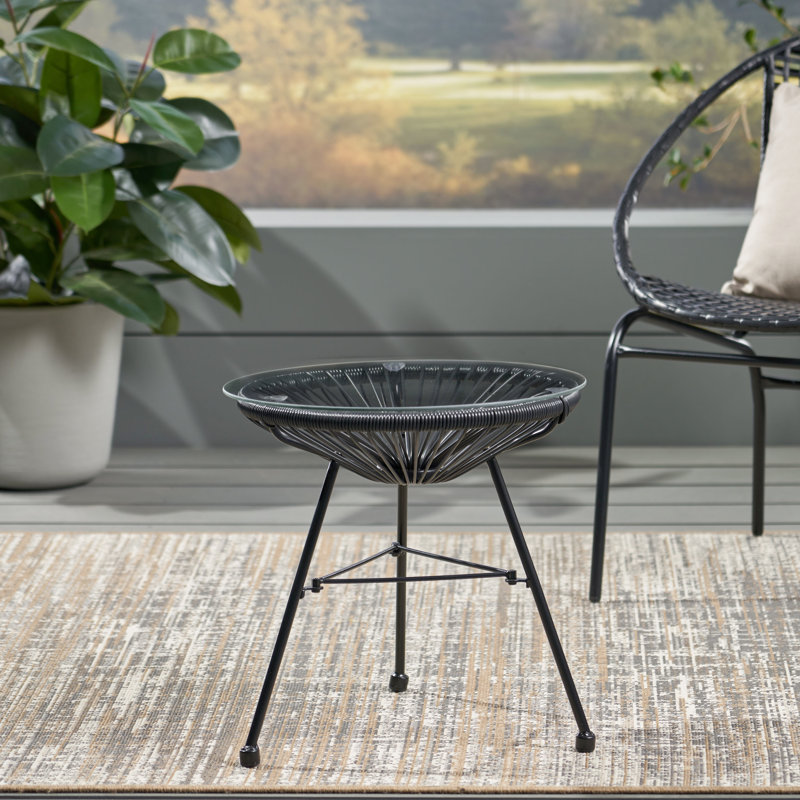 Table d'appoint avec plateau en verre trempé lisse - Option d'extérieur et de décoration