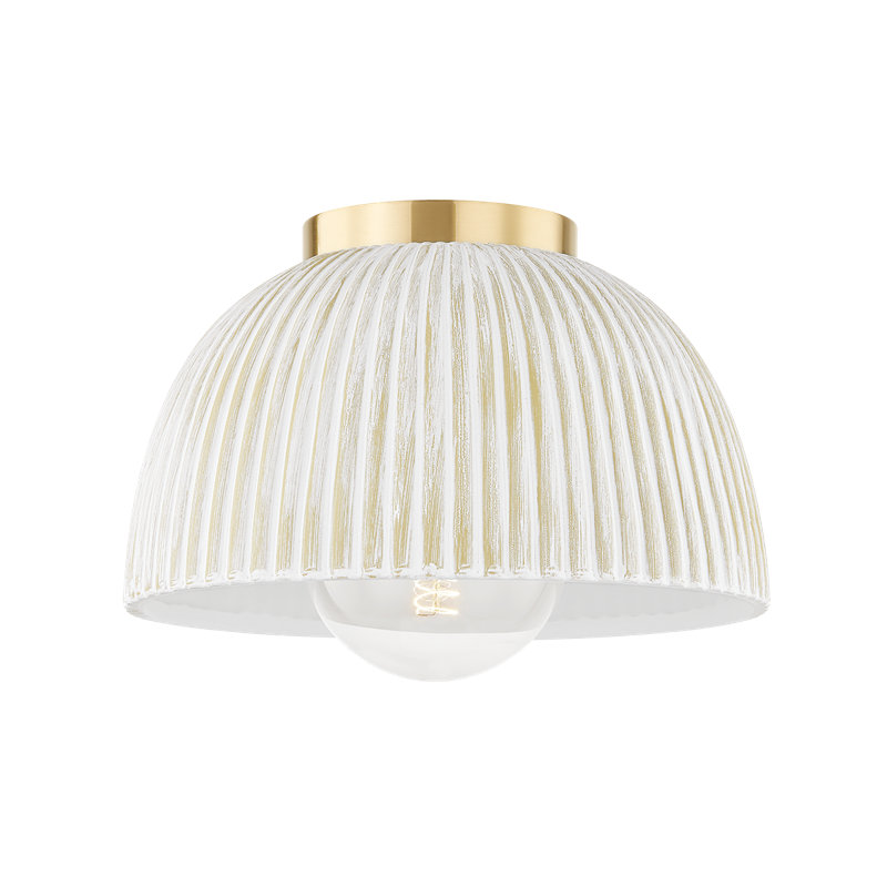 Aged Brass and White Ceramic Flush Mount Light