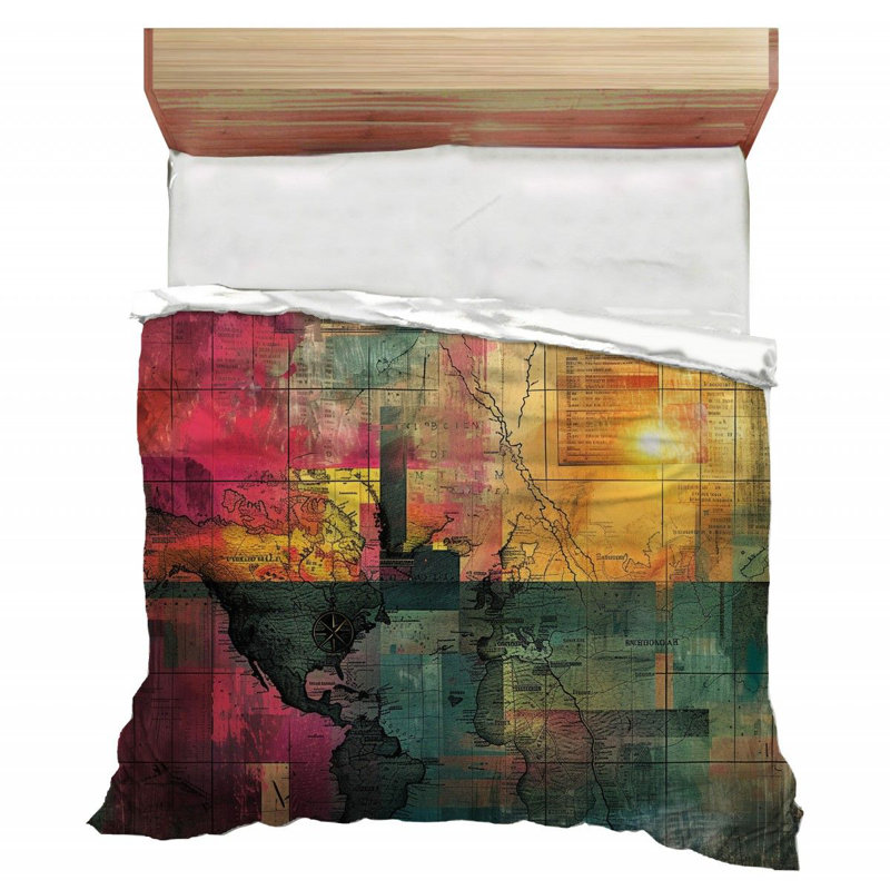 Map Microfiber Duvet Cover, Queen