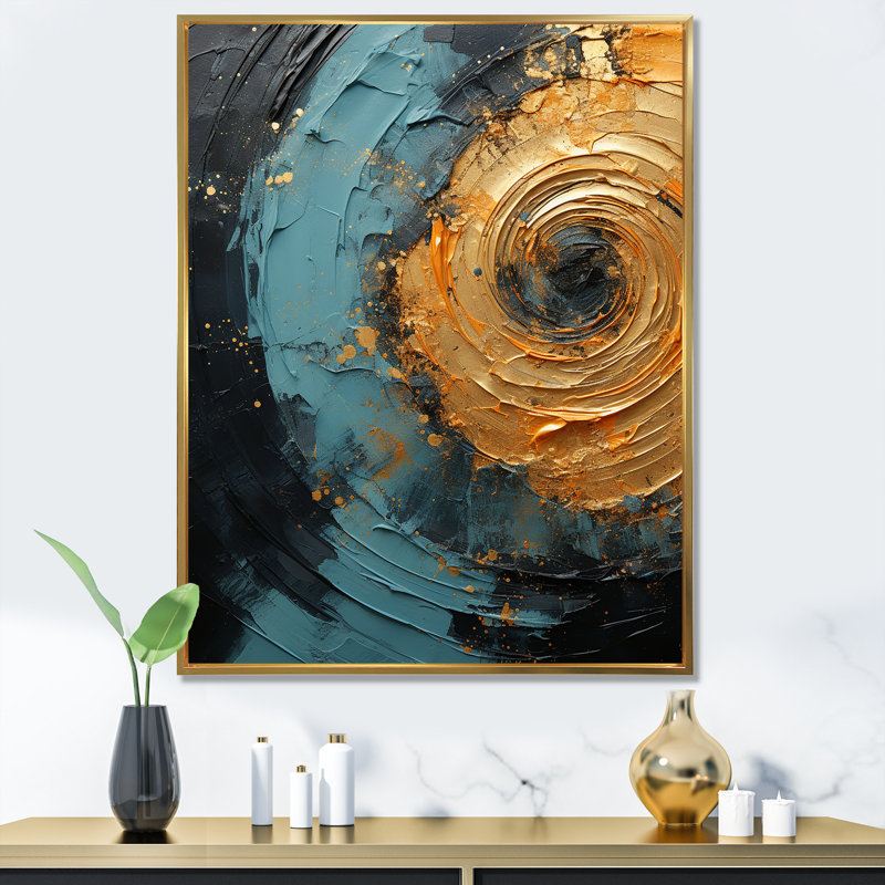 «Desert Mirage Swirl Vortex» sur toile, Cadre flottant doré, H 32 po x l 24 po x P 1 po