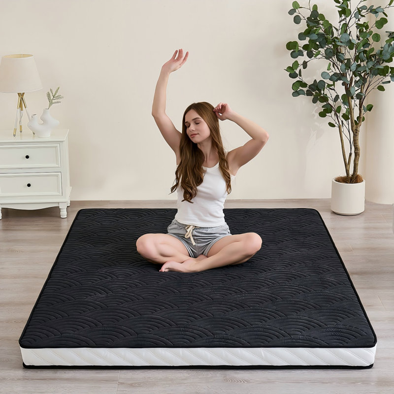 Japanese Floor Mattress, Futon Mattress with Anti-Slip Bottom, Portable Japanese Futon with Storage Bag and Straps, Queen