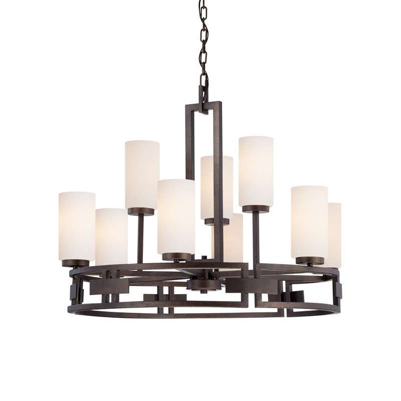 Del Ray Flemish Bronze 9-Light Chandelier with Ivory Opal Shades