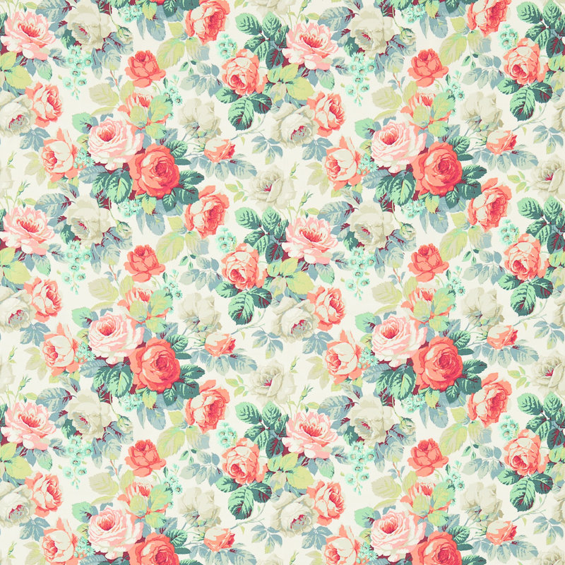 Chelsea Fabric, Coral/Emerald