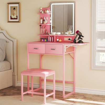 Meuble-lavabo 32,7 po avec tabouret, prise de courant et lumière DEL réglable