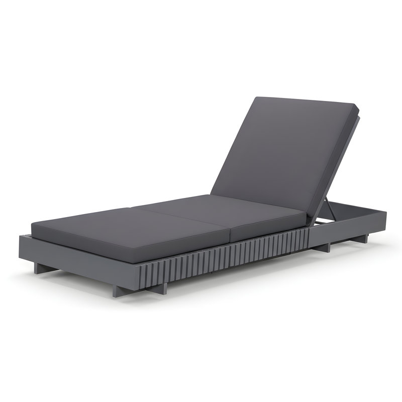 Acacia Solid Wood Outdoor Chaise Lounge with  3-Fold Water-Repellent Cushion, 400lbs Capacity,  Modern Patio Sun Lounger for Garden, Poolside