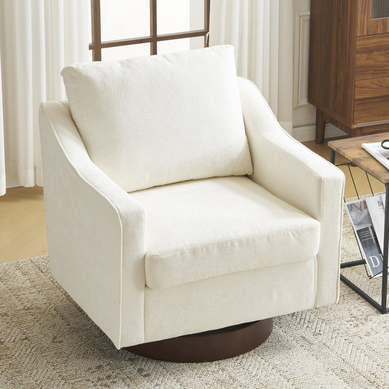 Chenille Living Room Swivel Barrel Accent Chair, Beige Chenille