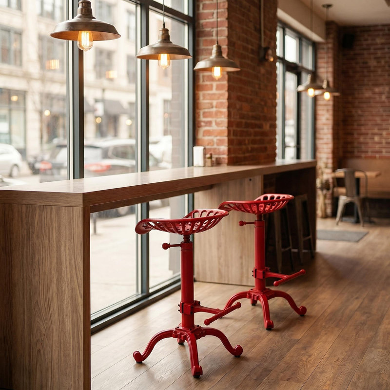 Ensemble de 2 tabourets de bar industriels rustiques, rouge, 2