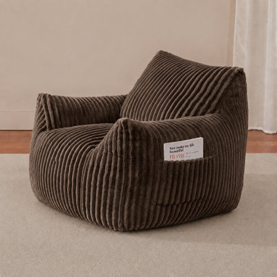 Fauteuil à billes en peluche géant de 37 po de large, canapé-lit robuste en mousse haute densité pour chambre à coucher et salon - brun