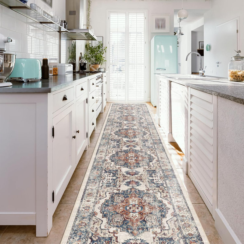 Wide Hallway Rug: Vintage Washable Soft for Living Room Bedroom Water Resistant Carpet with Non-Slip Backing for Entry Kitchen Dining Room Thin Bathroom Floor Mat(Brick)