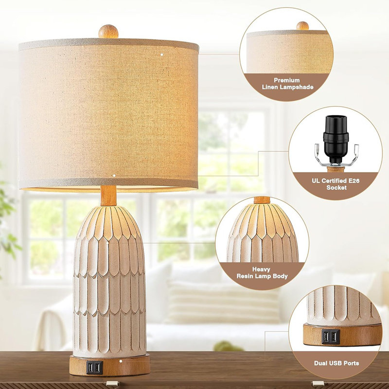 Lampe de chevet bohémienne blanche Latitude Run® Vintage
