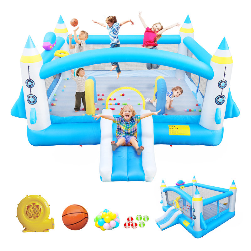 Jeu gonflable multifonctionnel avec glissade - Terrain de jeu pour enfants avec ventilateur certifié ETL de 198 po x 180 po