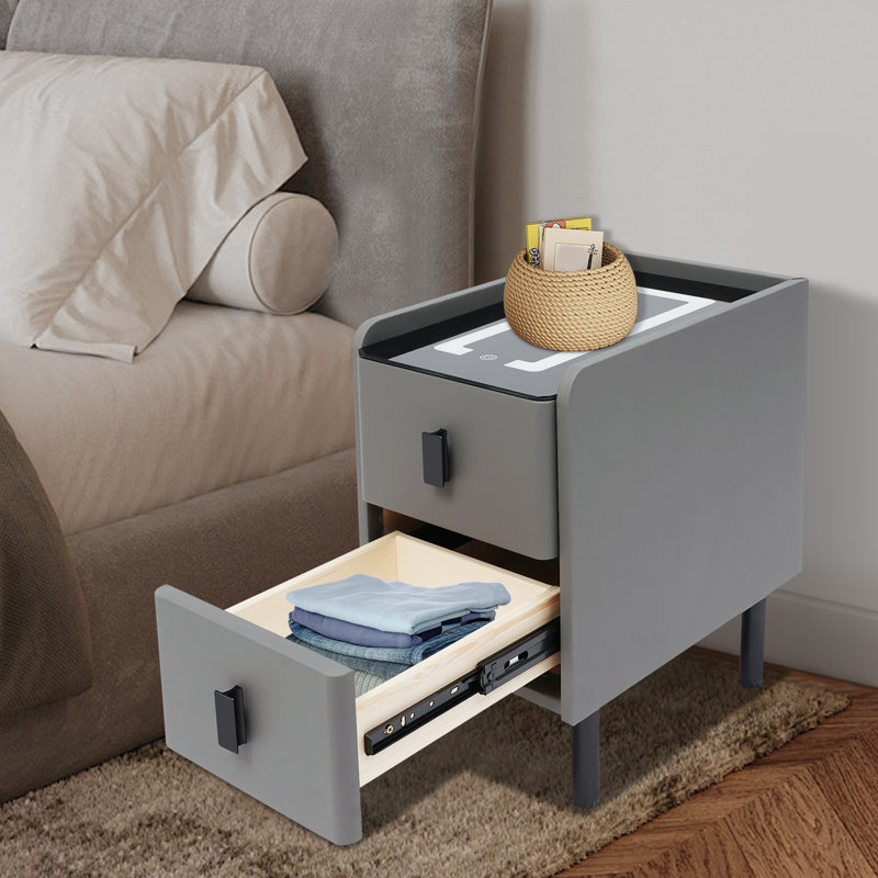LED Smart Bedside Table Wireless Charging 2 Drawers