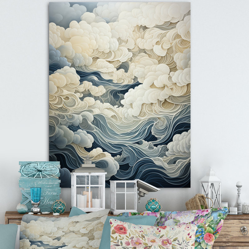 Nuage gris ciel I - décoration murale nuages, H 44 po x l 34 po x P 1,5 po, Toile tendue
