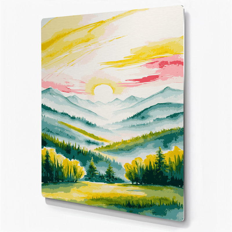 Aquarelle paysage 83, art mural en métal beige, H 18 po x l 12 po