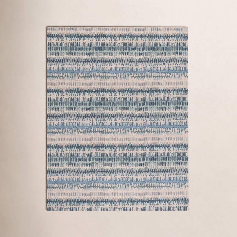 Paint Chip Blue Hand Micro Hooked Wool Rug, Rectangle 4' x 6'