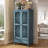Rustic 55'' Tall Storage Cabinet With Drawer, Decorative 2-Door Carved Wood Accent Cabinet With Solid Wood Legs For Living Room, Hallway, Dining Room, Antique Blue-93939764