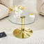 Table basse moderne moderne en verre trempé de 27,5 pouces avec base en métal doré, table basse luxueuse