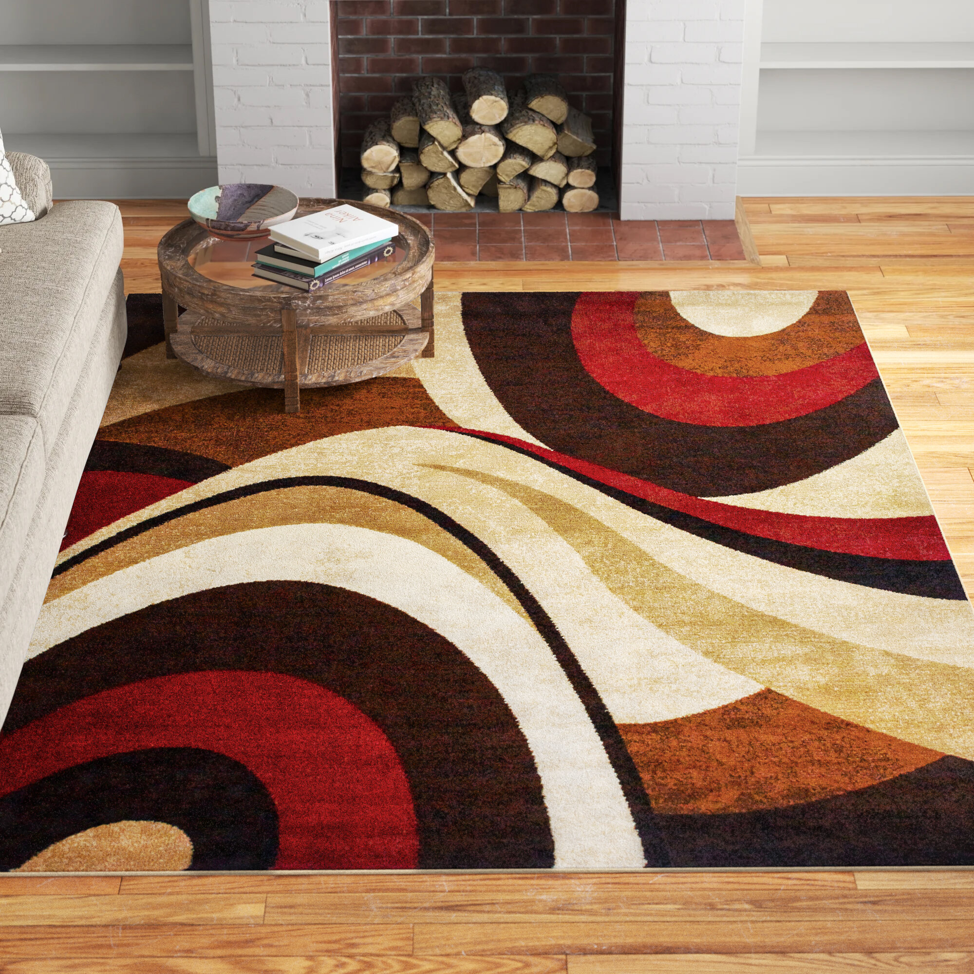 Floor Mat, Small Rug, Thick Carpet, Rectangle Rug, Red And Yellow Rug,  Abstract Rug, Modern Rug, Decor Rug, Made In USA, Flat Woven Rug