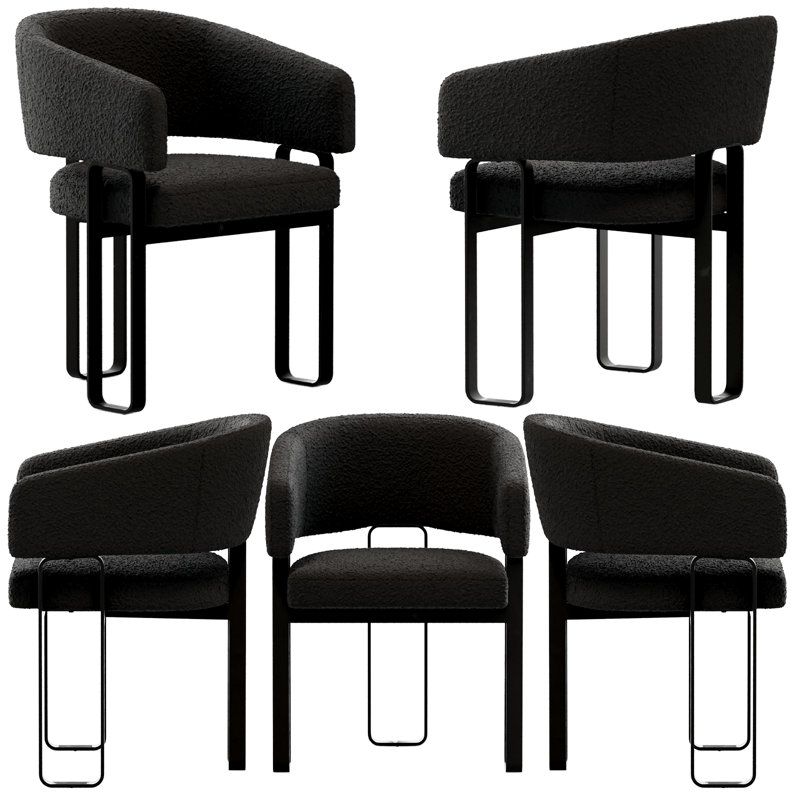 Ensemble de fauteuils de salle à manger classiques et luxueux avec cadre en tonneau rembourré noir Boucle, Noir, Noir