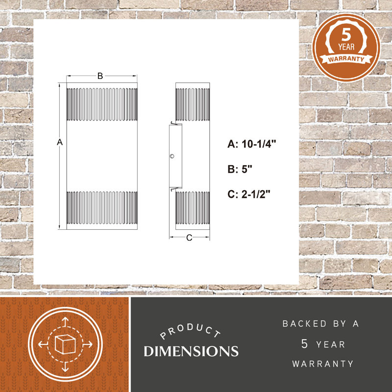 Alayja 10.25 in. H 2-Light Textured Black Contemporary Outdoor Wall Sconce made of Rust-Resistant Aluminum, Metal Shade, Integrated LED, Use for Exterior Porch Patio Front Door or Garage