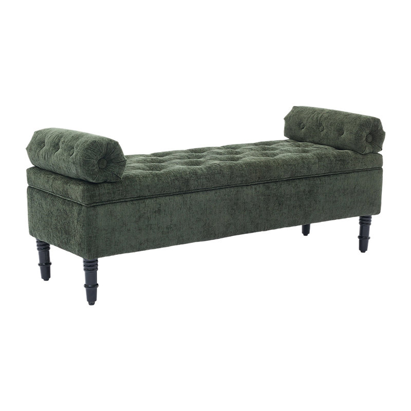 Chenille Upholstered Storage Bench, Green