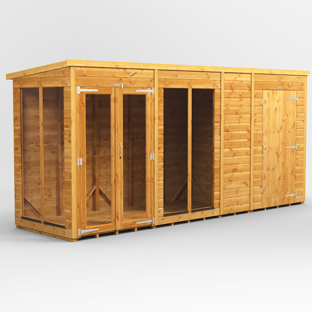 Powersheds 14 x 4ft Timber Tongue & Groove Pent Summerhouse Combi (includes 4ft Side Store)