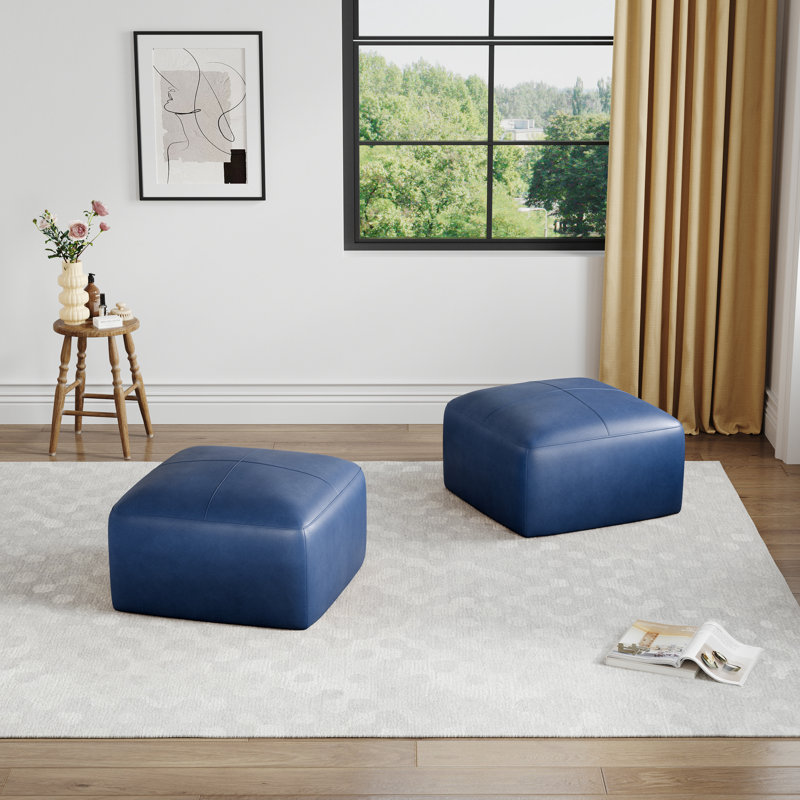 Repose-pieds en cuir italien Hustle Square, Marine, 13.7" H x 22.1" W x 22.1" D