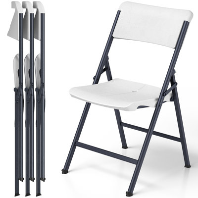 4 Pack White  Folding Chairs 300lbs, Heavy Duty Plastic Chairs with Steel Frame for Indoor Outdoor Parties Weddings