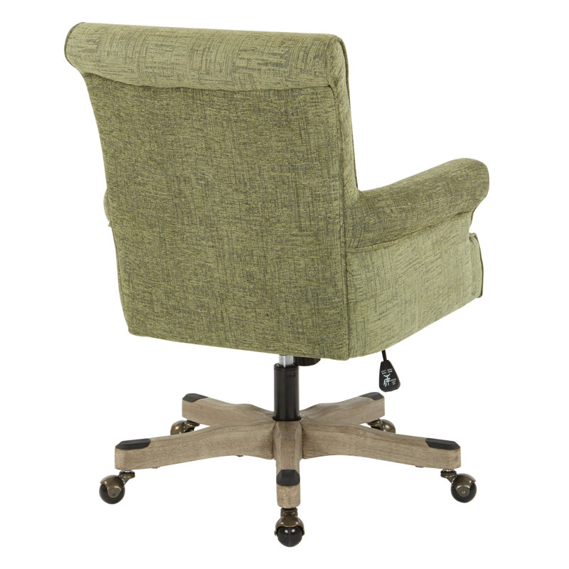 Olive Green High Back Swivel Office Armchair with Wood Base