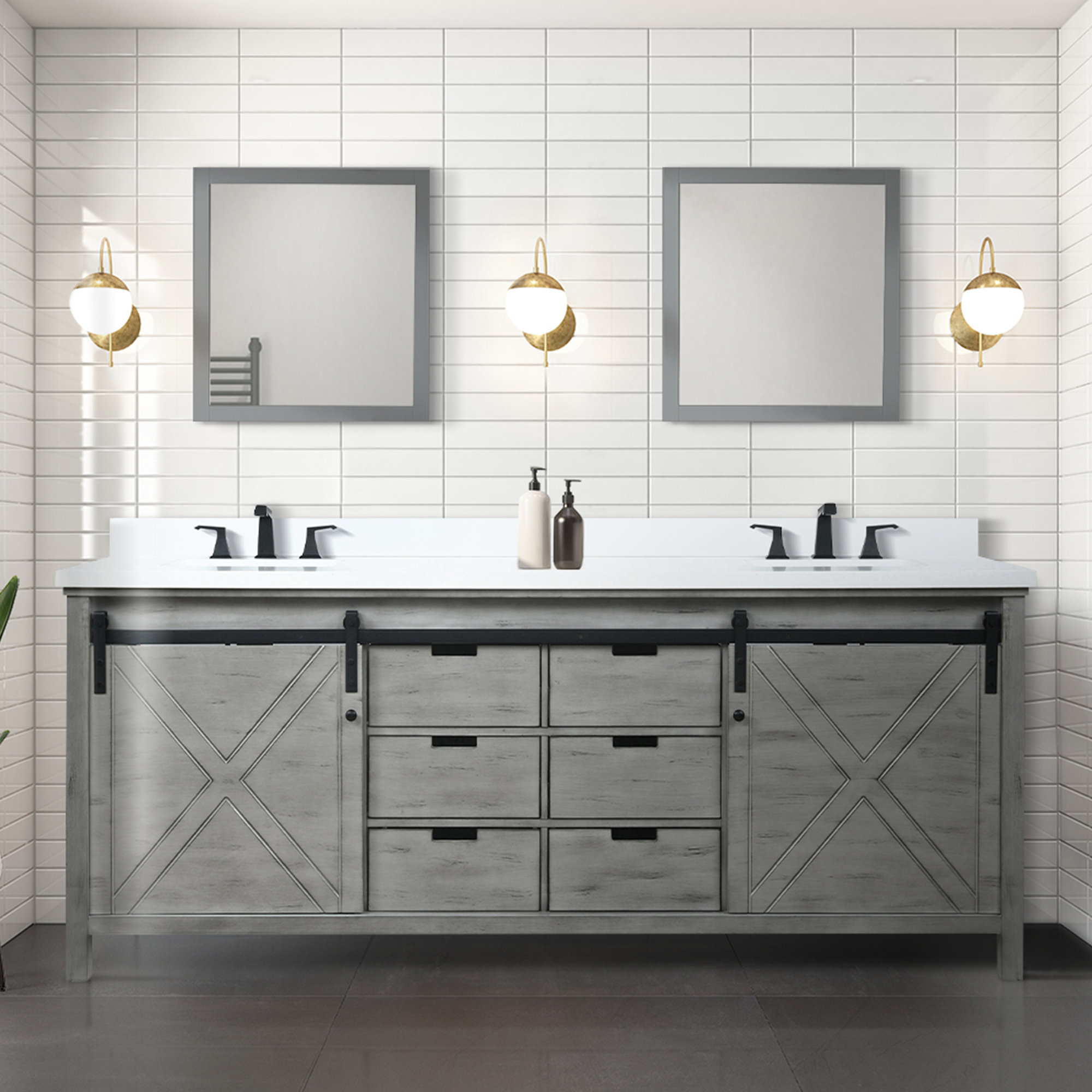 Lexora Marsyas 84" Double Bathroom Vanity Set with Mirror | Wayfair