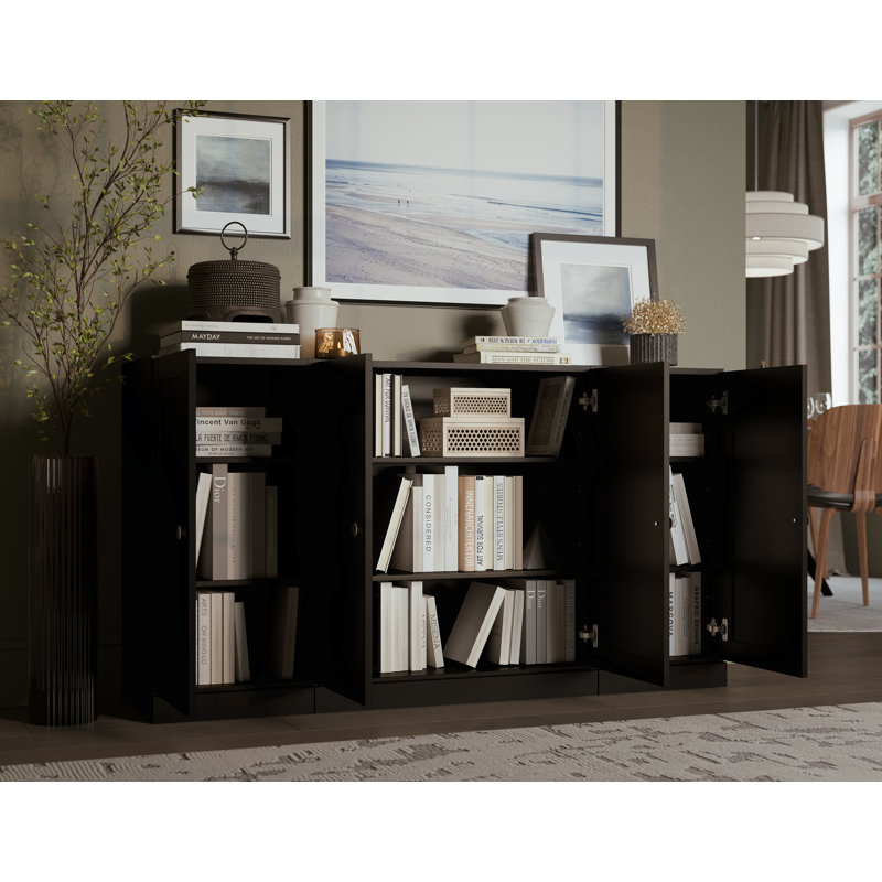 Palace Imports 100% Solid Wood 65" Sideboard with Shaker Doors and Adjustable Shelves, Black