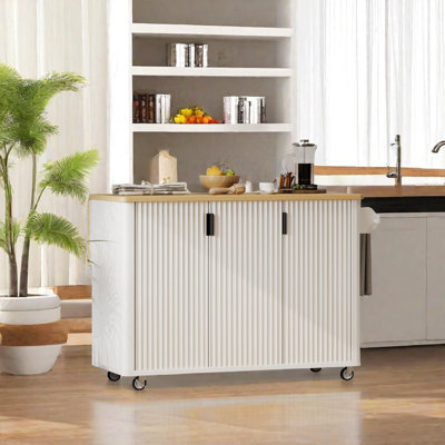 Fluted Kitchen Island with Drop Leaf