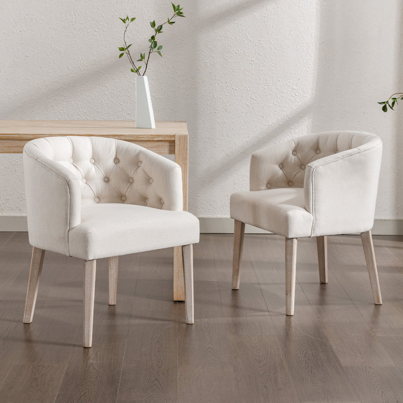 Fauteuil rembourré en lin 19,25 po H capitonné pour salle à manger, Beige