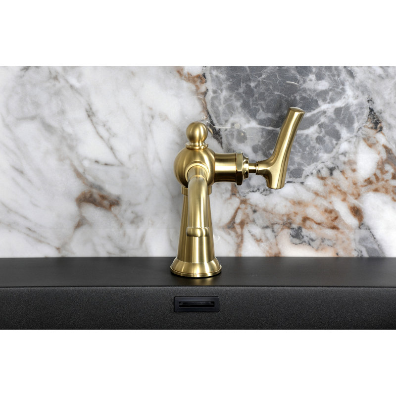 Kingston Brass Hallerbos Single-Handle 1-Hole Deck Mount Bathroom Faucet with Drain, Brushed Brass