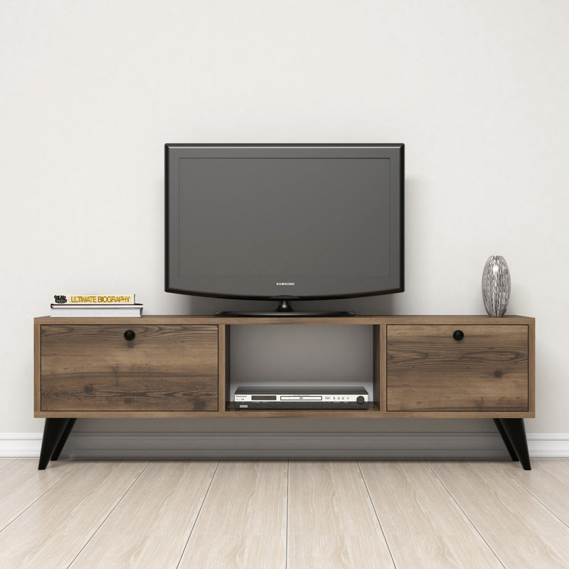 Modern TV Stand with Wall-Mount Option, Black, 54.3 x 16.8 x 11.6 inches | 100% Melamine Coated Particle Board, Thickness: 0.7 inches | Multiple Shelves, Plastic Legs, Scandinavian Design for Stylish Living Rooms