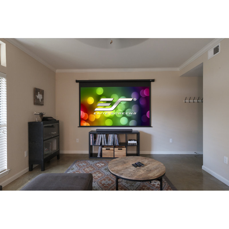 Spectrum Series 128” diag. 16:10 electric wall/ceiling projection screen with black casing.
