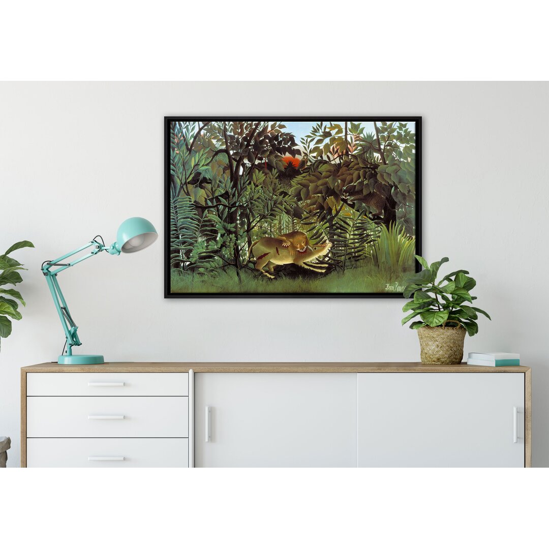 Gerahmtes Leinwandbild Hungry Lion von Henri Rousseau