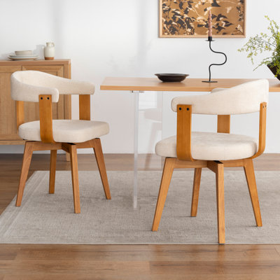 Comfortable Swivel Dining Chairs With Arms, Plush Beige Chenille Upholstery ,Mid-Century Modern Accent Chair