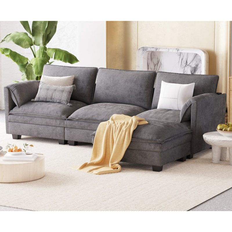 Grand canapé en L de 4 po, tissu respirant, mobile, ressorts ensachés et rangement d'accoudoirs pour la détente dans un bureau