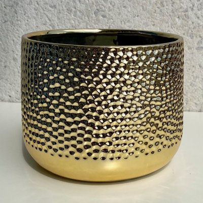 Shiny Gold Hammered Finish Planter
